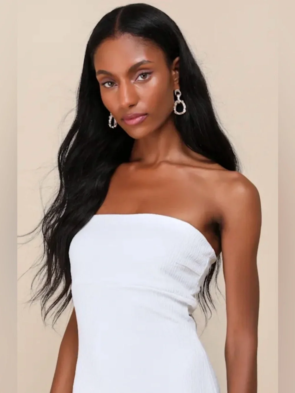 Lulus Darling Ways White Textured Strapless Midi Dress XS NWT - Picture 2 of 6